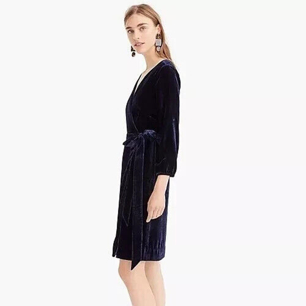 NWT J. Crew Velvet Wrap Dress Long Sleeve Drapy Navy Blue K0145 Women's Size 0 - Picture 8 of 16